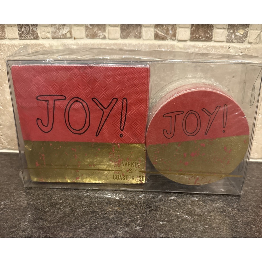 Celebrate Shop 100-Piece "Cheers!" & "Joy!" Napkin  Coaster Set (Green/Red/Gold)